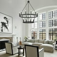 thumbnail image 2 of ACROMA  20-light Modern Farmhouse 40In Round Wagon Wheel Chandelier with UL Matte Black Weathered, Satin, Matte Adjustable Painted, 2 of 5