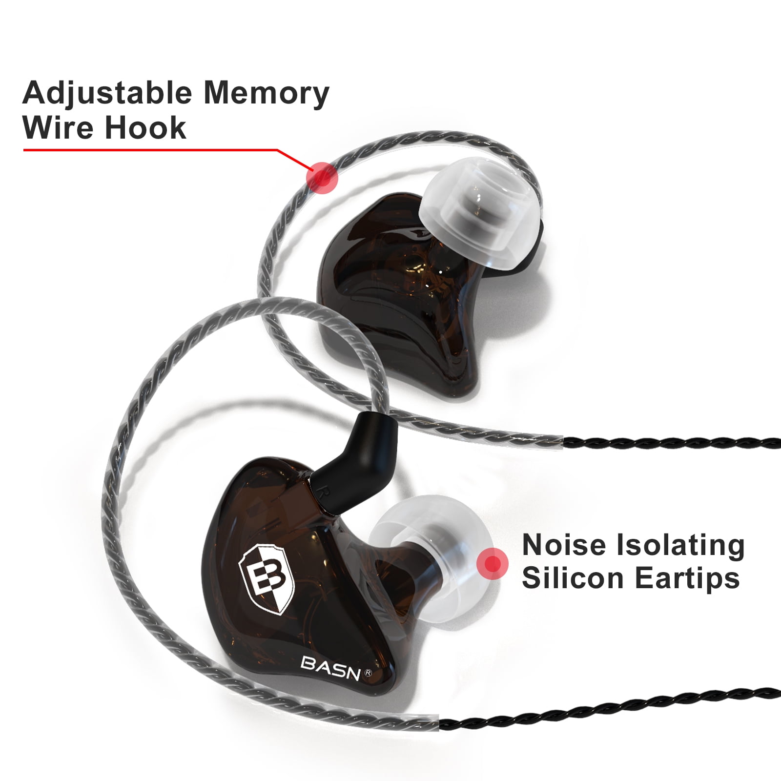 BASN Bsinger BC100 in-Ear Monitor Headphones Dual Dynamic Drivers in-Ear Earphones Detachable MMCX Cable Musicians Earbuds Headphones (Brown)