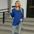 thumbnail image 5 of SWSMCLT Women's Soft Shirt Fall Top Summer Light Spring Ruched Crew Neck Date Night Long Sleeve Rayon Loose Fit Blue Large, 5 of 5