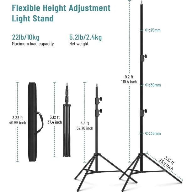Heavy Duty Light Stand 9.5 Feet/2.8 Meters Adjustable Spring Cushioned  Metal Photography Tripod Stand for Photo Studio Speedlight, Ring Light