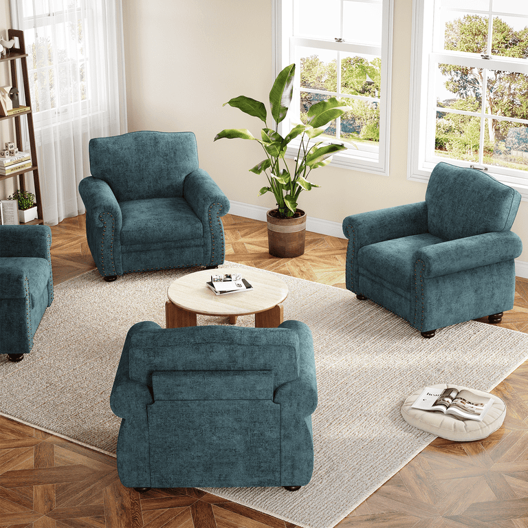 Nailhead Trim Armchair, Rolled Arm Accent Chair for Living Room