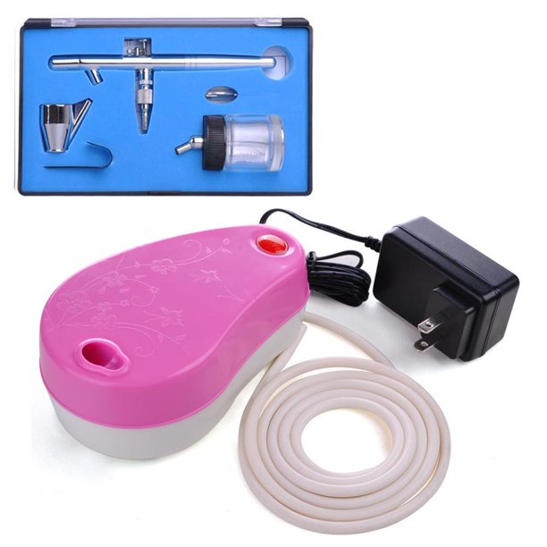 0.35mm Dual Action Spray Airbrush Pink Makeup Air Compressor Kit Nail Cosmetic Beauty Salon