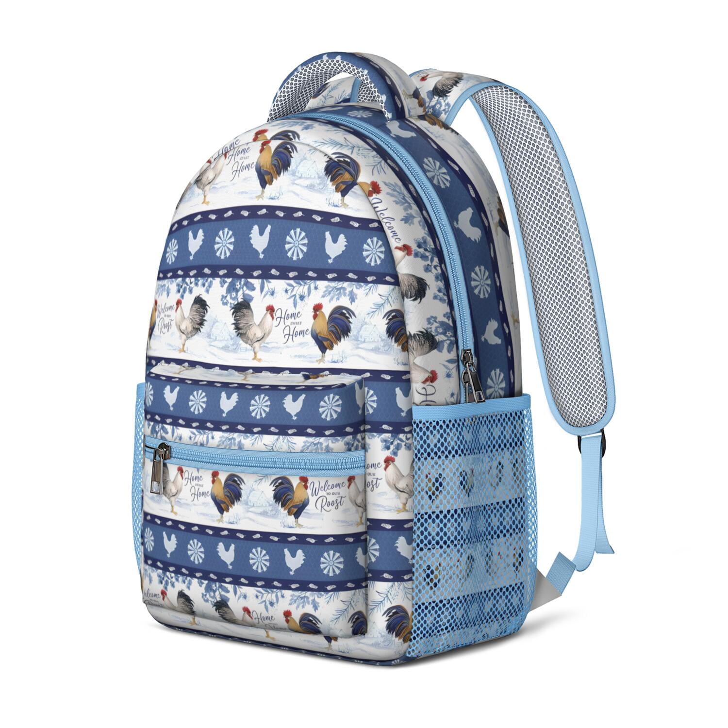 Chicken and Clouds Watercolor Print Bookbag - Lightweight Waterproof Backpack for College Students with Spinal Support