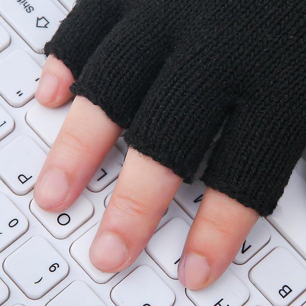 Tal 2 pares de nuevos guantes cálidos de medio dedo de lana de punto negro puro para otoño e invierno Guantes de escritura de trabajo de medio corte sin dedos para hombres Mujeres
