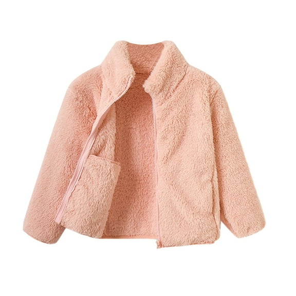 GYRATEDREAM Toddler Boys Girls Fleece Jacket Baby Autumn Winter Solid Thickened Zipper Long Sleeve Stand Collar Coat Kids Warm Coral Velvet Outwear for 12M-15T Pink