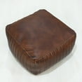thumbnail image 6 of Square Shaped Goat Leather Handmade Eco-Friendly Brown Pouf - Square Shape Pouf, 21" x 21" x 12", Plain Solid Pouf, Goat Leather Pouf, Recycled Foam with Fibre Fill Stuffed Pouf, Leather Seating Pouf, 6 of 9