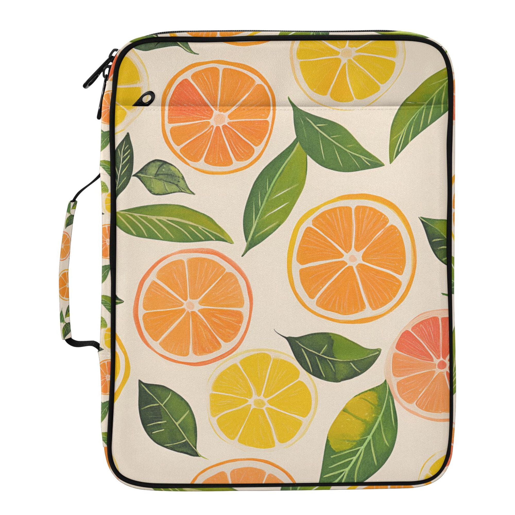 FORMRS Accordion File Folder A4 Size 7-Pocket Expanding Document Organizer Bag with 3 Ring Binder, Beige Citrus Leaves