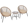 thumbnail image 1 of BeesClover 3 Piece Rattan Bistro Set with Seat Cushions, Outdoor Wicker Patio Modern Lounge Furniture Set with 2 Chairs ＆ Glass Coffee Table, 1 of 8