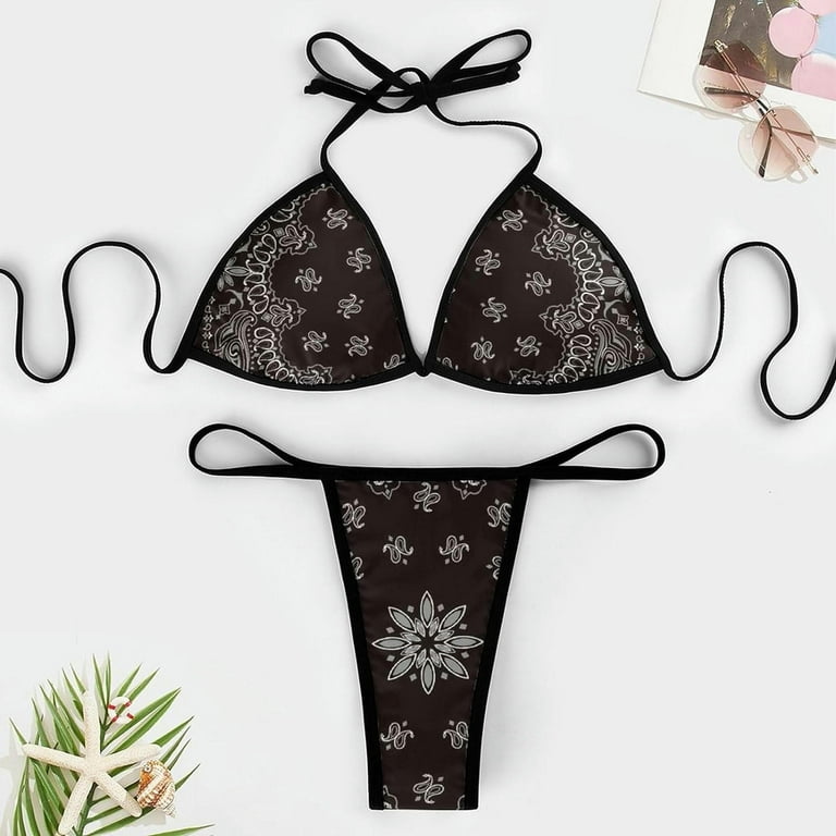 Black Paisley Bandana Women s Bikini Sets 2 Piece Swimsuit Sexy Bathing Suit Halter Triangle Swimwear Walmart