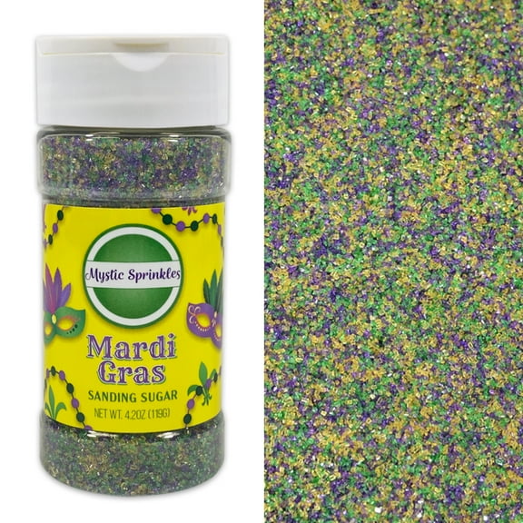 Mystic Sprinkles Mardi Gras Sanding Sugar Mix 4.2 Ounce Bottle