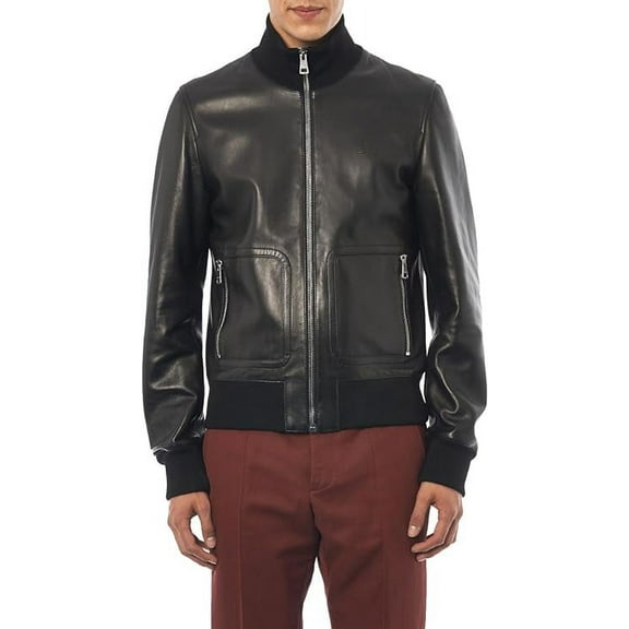 Men's Genuine Lambskin Leather Jacket Biker Soft Stylish Blue Motorcycle Jacket A037