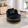 thumbnail image 2 of EUROCO 32.6" 360 Degree Swivel Accent Chair Velvet Upholstered Barrel Chair with Large Cushion and Stainless Base for Living Room, Bedroom, Office, Apartment, Black, 2 of 8