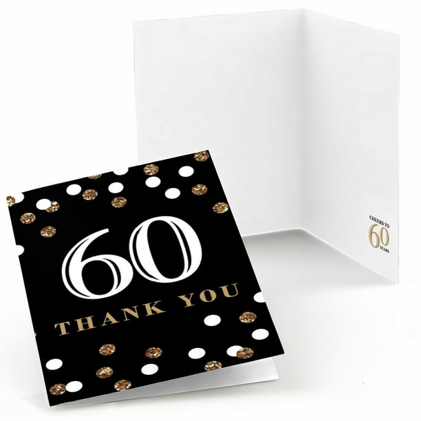 Adult 60th Birthday - Gold - Birthday Party Thank You Cards (8 count