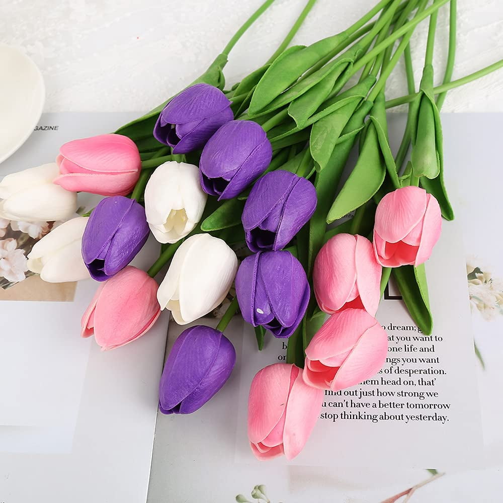 Artificial Tulips 4pcs Outdoor Fake Tulips Flowers Real Feel