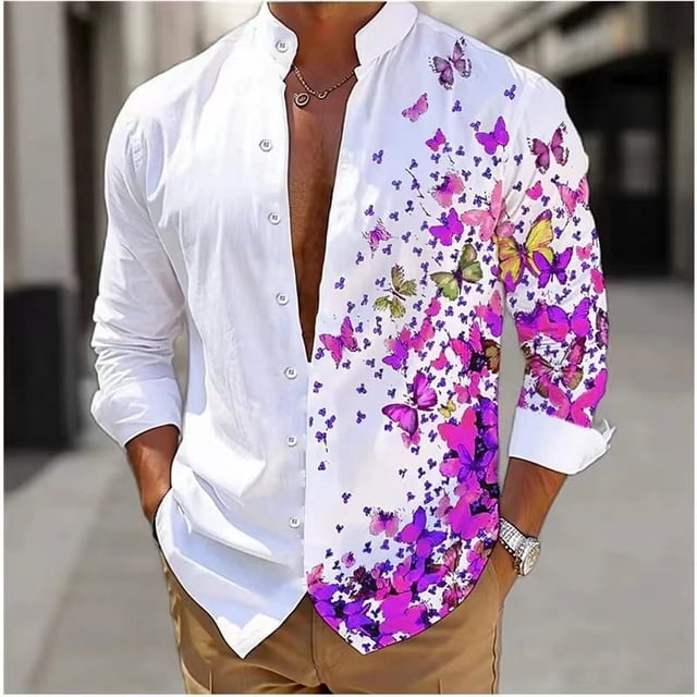 Nueva camisa de cuello alto de moda para hombre , informal, transparente, moderna, 3D, suave, cómoda, transpirable, talla grande