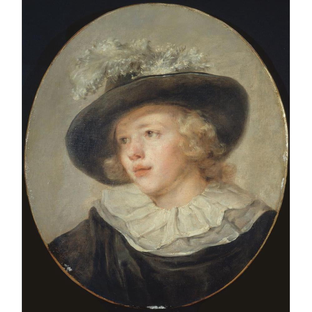 Jean-Honoré Fragonard 15x17 Black Modern Framed Museum Art Print Titled - Portrait of a Young Boy with a Feathered Hat