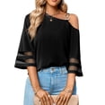 thumbnail image 2 of Camiseta con Hombros Descubiertos NikouMX Camisa con Hombros Descubiertos para Mujer Blusa con Empalme de Malla Mangas Acampanadas, 2 of 7