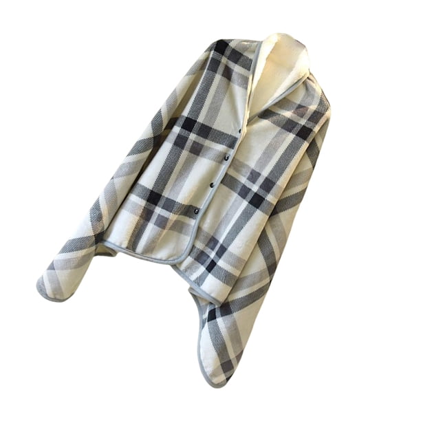 Naiovety Mantas portátiles de terciopelo de doble cara, patrón de rejilla con capucha, chal cálido, manta con botón, alfombra para dormir, hogar y Suministros térmicos Rejilla blanca gris Naiovety HA071574-02