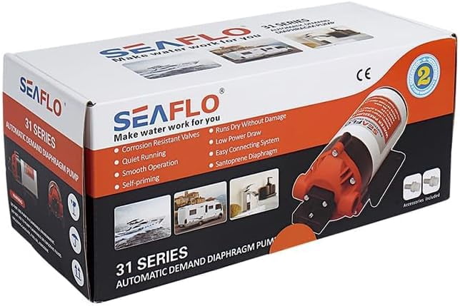 SEAFLO 12V 1.8 GPM 31-Series DC Diaphragm Pump – Self-Priming High-Pressure Water Pump for RVs, Boats, Agriculture, and Cleaning w/Built-in Pressure Switch