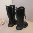 thumbnail image 5 of Owordtank Girls Lace Up Boots Mid Calf Riding Long Boots PU Leather Side Zipper Goth Boot Non Slip, 5 of 6
