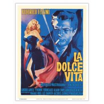 La Dolce Vita - Directed by Federico Fellini - with Marcello Mastroianni - Vintage Italian Film Movie Poster by Giorgio Olivetti c.1959 - Master Art Print (Unframed) 9in x 12in