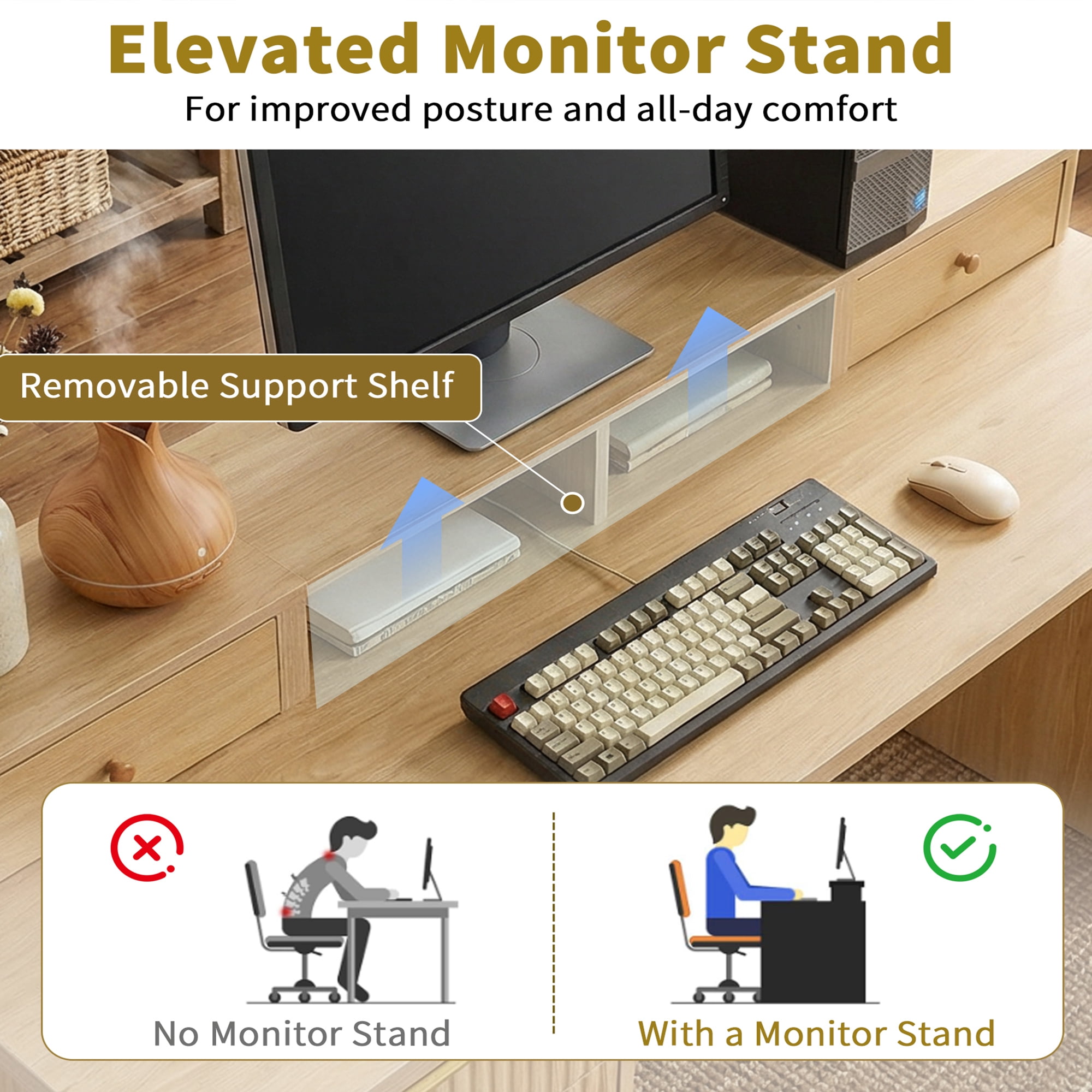 Leumius L-Shaped Desk with Charging Station & Storage Cabinet - Home Office Desk with Monitor Stand, File Drawer and Removable Support Shelf for Study, Home Office Oak
