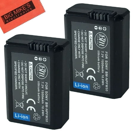 BM Premium 2-Pack of NP-FW50 Batteries for Sony DSC-RX10/B, DSC-RX10 II, DSC-RX10 III, Alpha 7, A7, A7SII, A3000, A5000, A5100, A6000, NEX 3, NEX-C3, NEX-F3K, NEX-5, NEX-5K, NEX-5N, NEX-5T, NEX-6,...