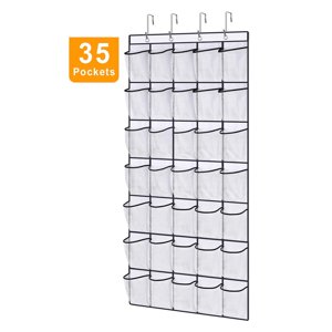XIBUFE Over the Door Shoe Organizer 35 Large Pockets Hanging Shoe Organizer closet shoe organizer White