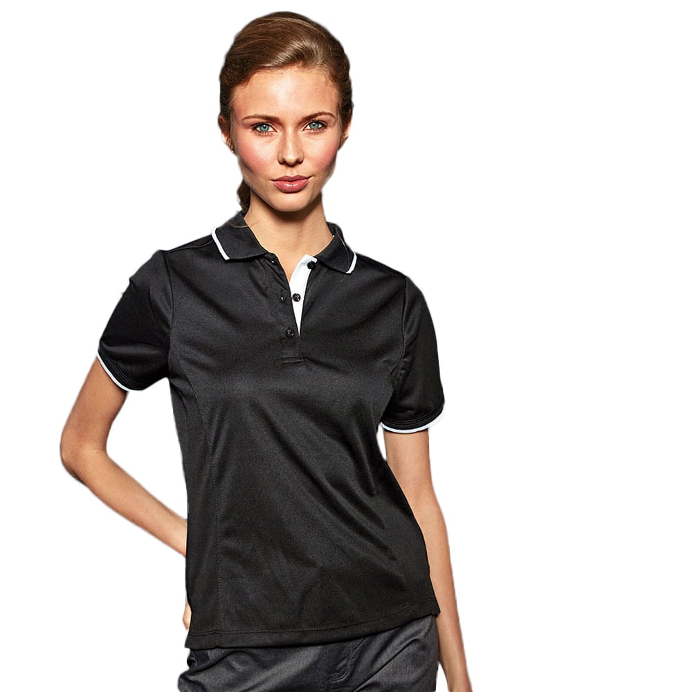 Premier New Womens Contrast Tipped Coolchecker Polo Shirt Work Sports Casual TOP