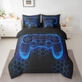 thumbnail image 2 of Manfei Neon Blue Gamepad Twin Bedding Sets 7-Piece for Boy, Chic Honeycomb Abstract Bedding Comforter Set, Modern Video Game Reversible Sheet Sets, Breathable Home Decor, 2 of 7