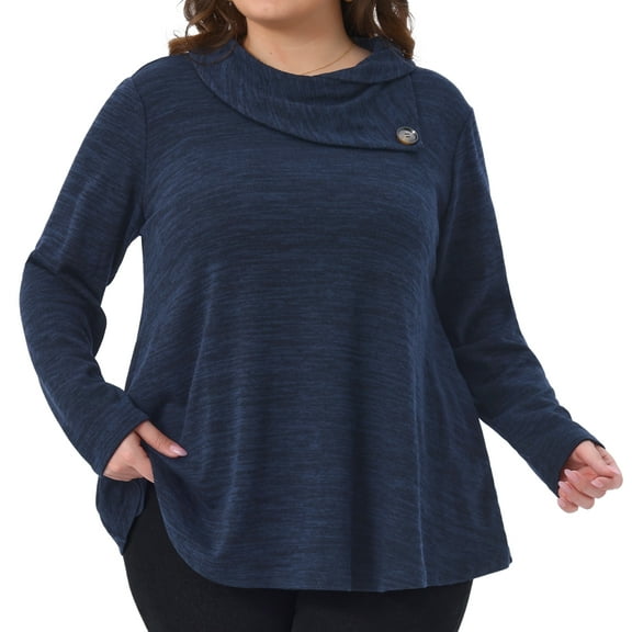 DARING DIVA Women's Plus Blouse Cowl Neck Casual Tunic Tops with Pockets 1X Dark Blue