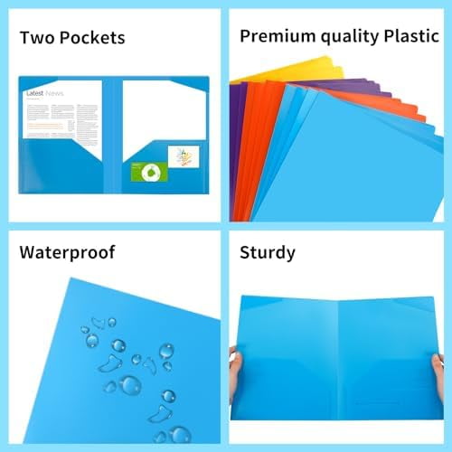 Quivanta 32pcs Plastic Folders with Pockets, Heavy Duty Folders with 4 Pockets for Office and School, Letter Size, 8 Assorted Colors