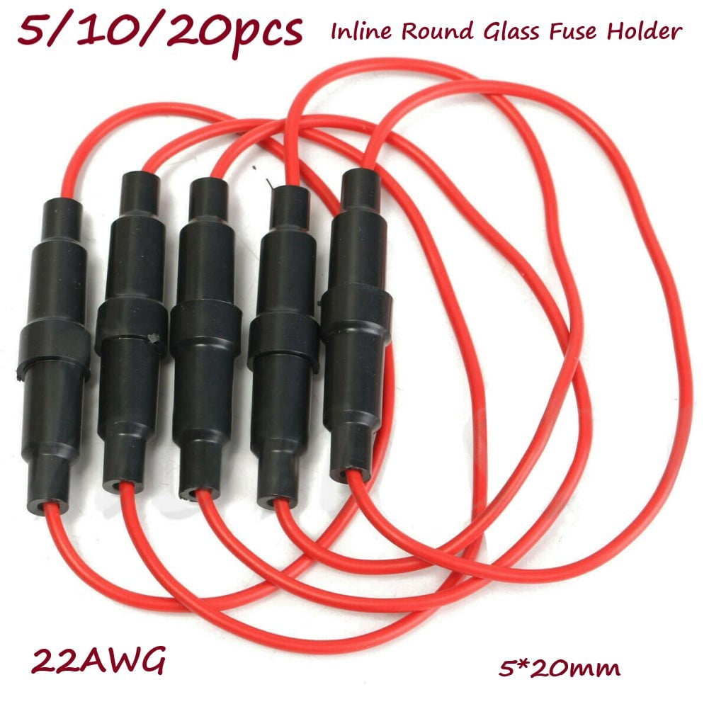 10pcs 5*20mm Glass fuse holder Screw Type 5X20mm with 22 AWG Wire Cable