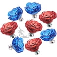 thumbnail image 1 of Juego de 8 tiradores decorativos para armarios, tiradores de cristal con forma de rosa, tiradores de flores para cajones y armarios (rojo y azul), 1 of 5