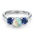 thumbnail image 3 of Gem Stone King 925 Sterling Silver Simulated White Opal and Blue Created Sapphire Engagement Ring for Women | 1.50 Cttw | Round Cabochon 6MM | Gemstone October Birthstone | Size 8, 3 of 6