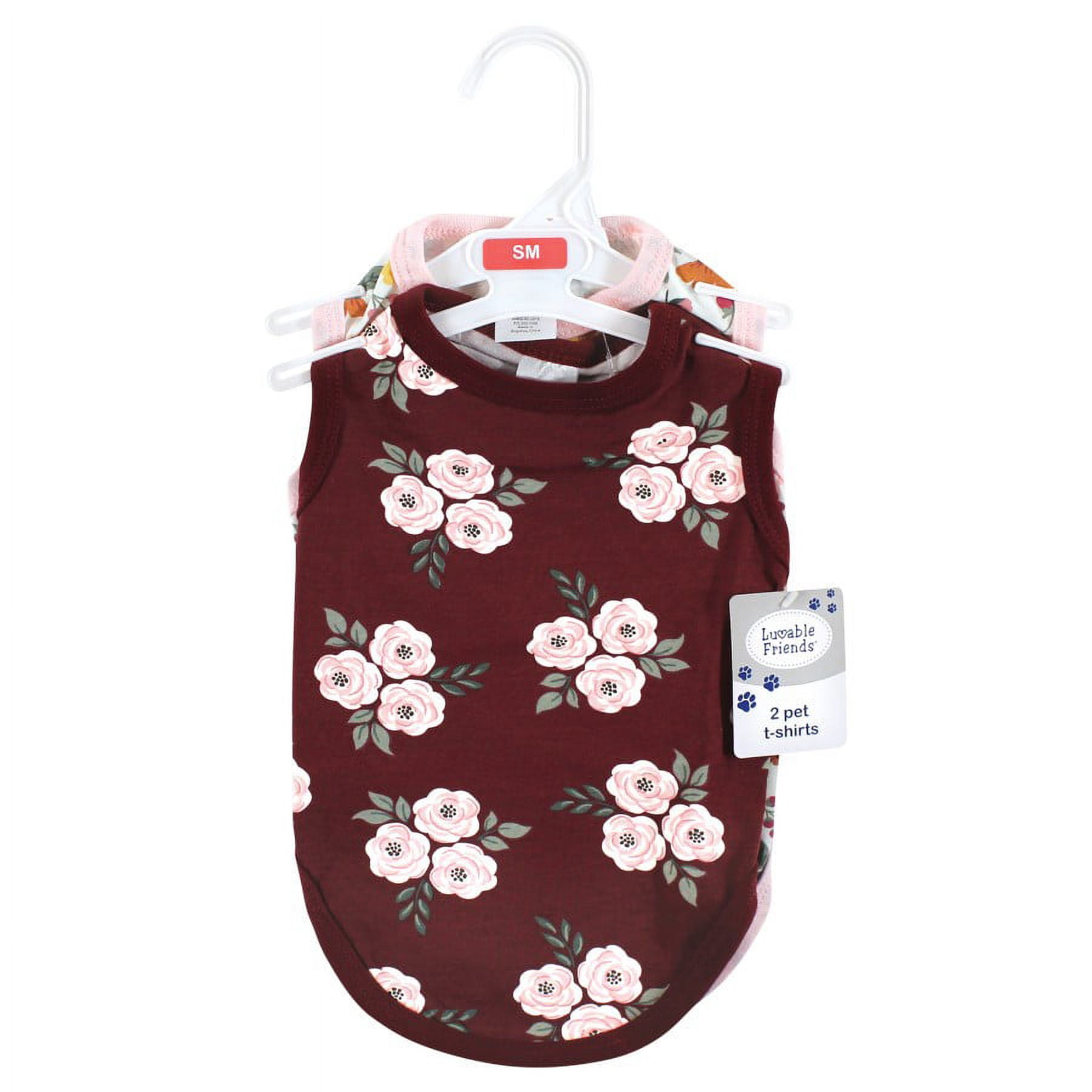 Luvable Friends Dog Pet Dog and Cats Cotton T-Shirts 2pk, Burgundy Floral Botanical, Large