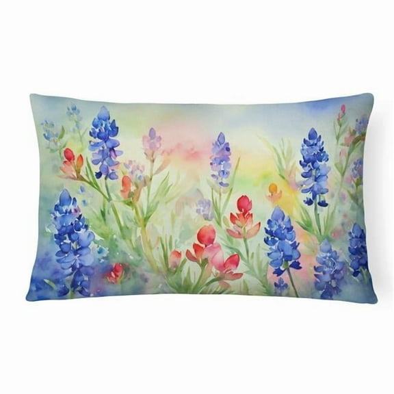 16 x 12 in. Unisex Texas Bluebonnets in Watercolor Fabric Decorative Pillow