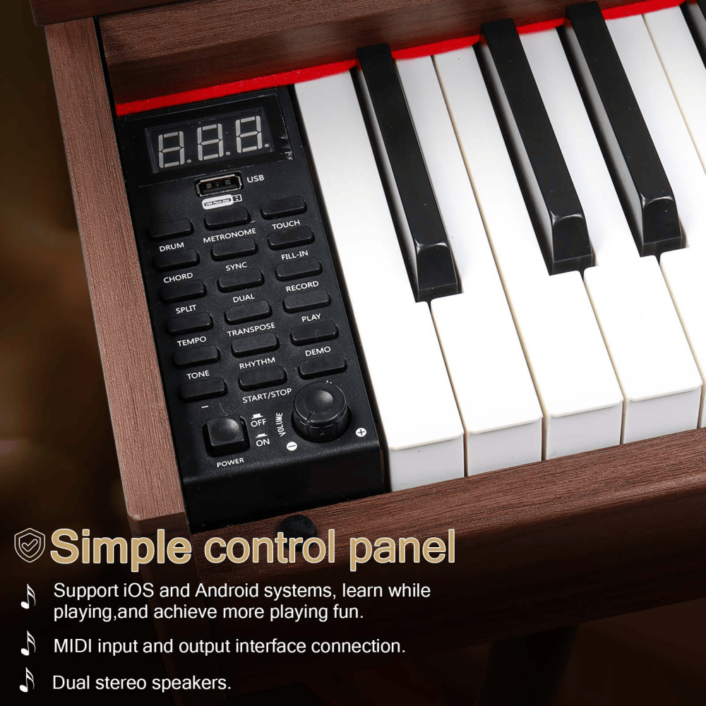Tcbosik Beginner Digital Piano with Stand, 88 Key Full Size Weighted Keyboard with Triple Pedals, Headphone and Audio and MIDI Bluetooth, Black & Walnut