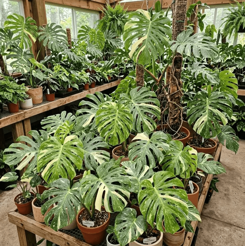 Set of 2 Thai Constellation Monstera Live Plants, Variegated Indoor Houseplant Starters, Tropical Home Decor Plants, 4-6 Inch Tall