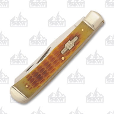 Rough Ryder Knives Rough Ryder Amber Jigged Bone Trapper Folding Knife RR22034