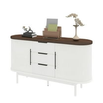 Craftian Fluted Sideboard with Drawers, Modern Buffet Cabinet with Storage & Adjustable Shelves,White