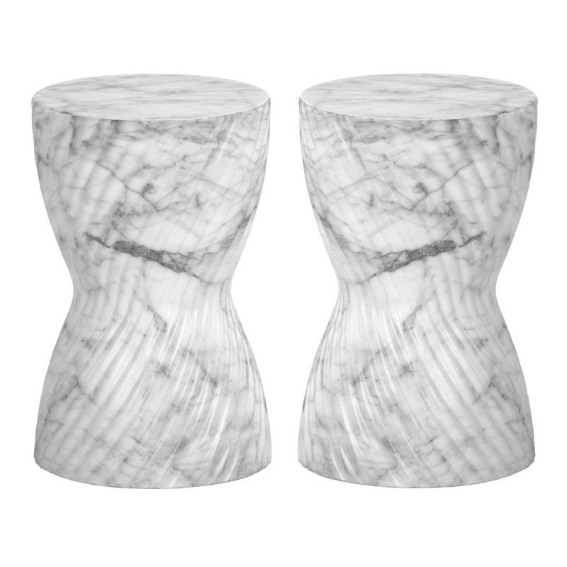 Home Square Cara 11.75" Modern Concrete End Table in White Set of 2