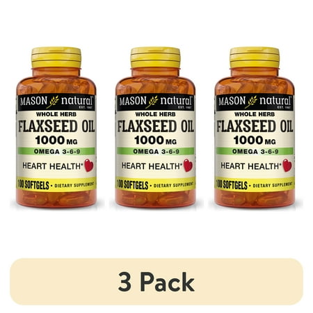 (3 pack) Mason Natural Flax Seed Oil 100 Softgels - Omega 3-6-9, Healthy Heart and Immune System