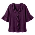 thumbnail image 2 of Summer Tops for Women's Fashion V Neck Trim Pleated Blouse Casual Loose Fit Tops, 2 of 4
