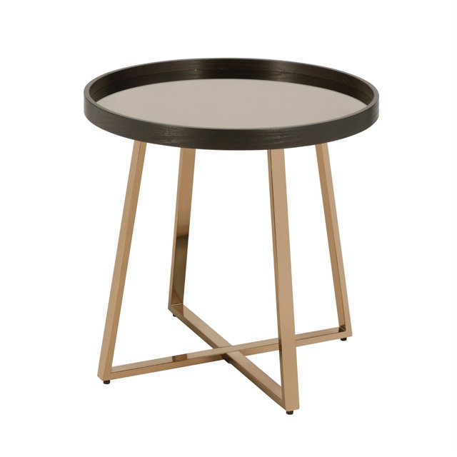 "Mesa auxiliar de madera y metal con tapa de cristal, dorado y marrón" Benzara Inc BM218614