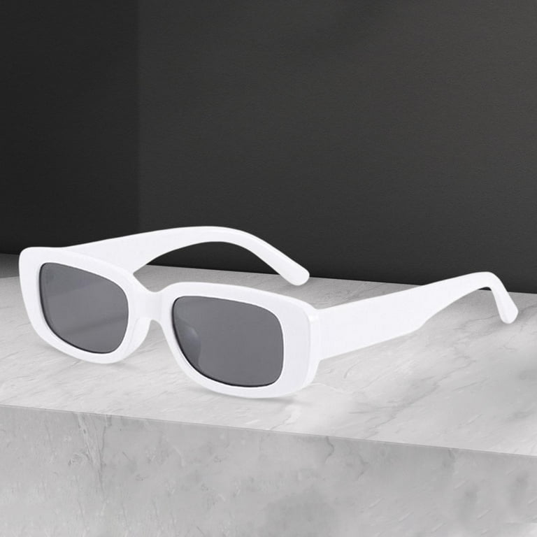Rectangle Sunglasses Men Retro Style Sunglasses Eyewear Portable Lightweight Chunky Sunglasses Sun Glasses for Backpacking Stage Performance White