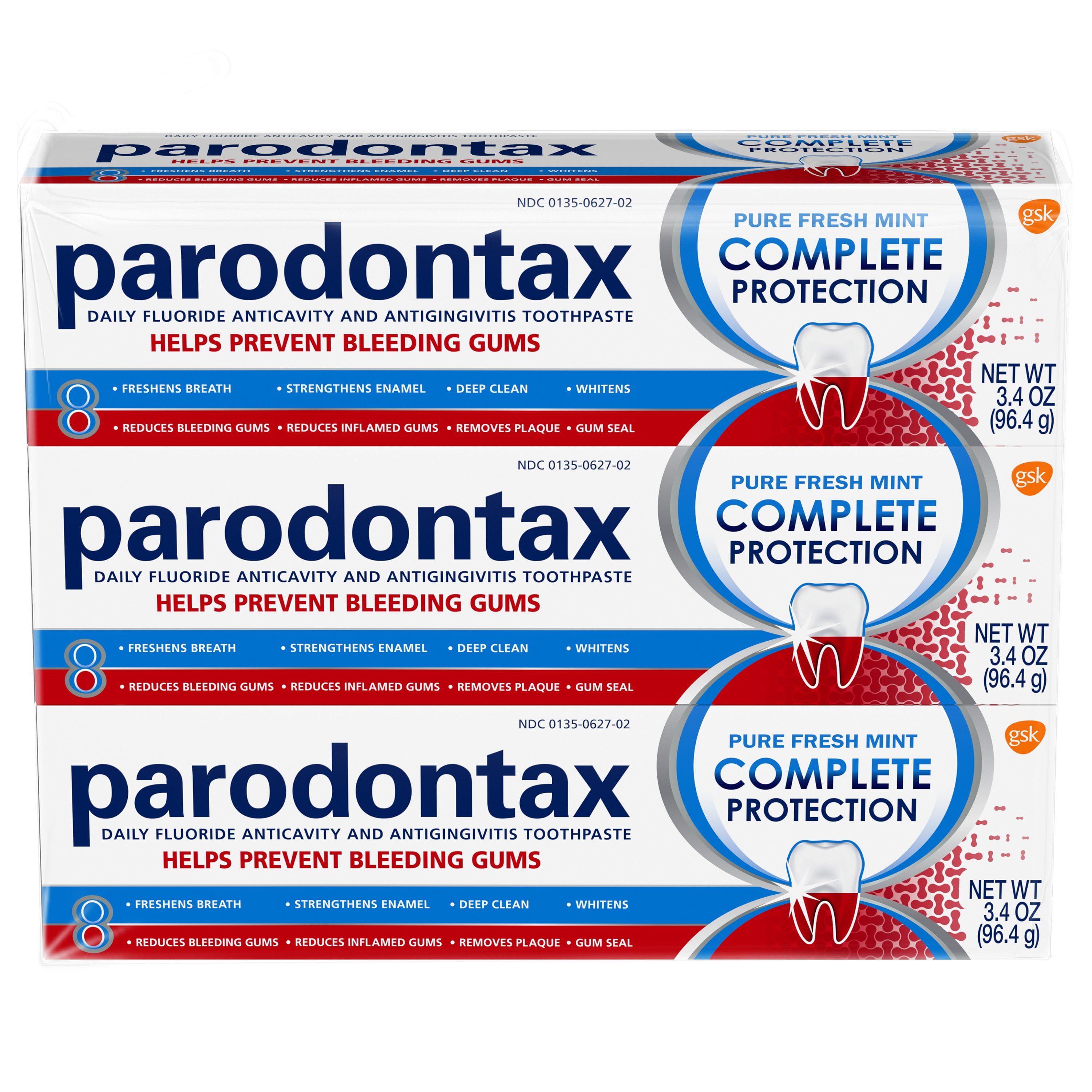 bladeren verraden leerling Parodontax Complete Protection Toothpaste for Bleeding Gums, Gingivitis  Treatment and Cavity Prevention, Pure Fresh Mint - 3.4 Ounces (Pack of 3) -  Walmart.com