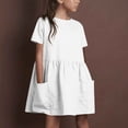 thumbnail image 3 of Efsteb Summer Dress for Girls Cotton Linen Short Sleeve Dress Casual Round Neck Princess Dresses with Pocket (White,7 Years), 3 of 8