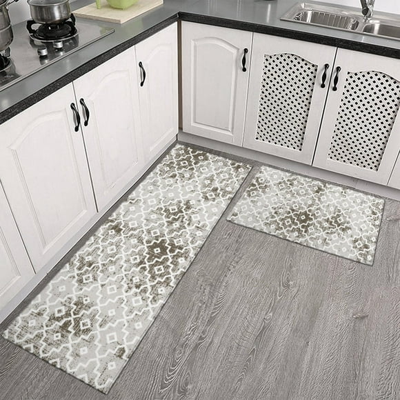 Boho Kitchen Rug Mats for Floor Set of 2 Pieces Moroccan Modern Geometric Kitchen Rugs and Mats Non Skid Washable Kitchen Floor Mat(17" Wx30 L+17" Wx 47" L)