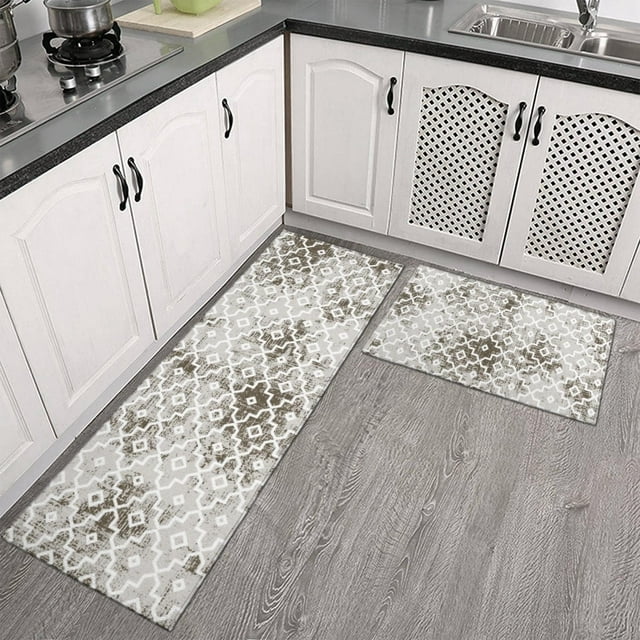 Boho Kitchen Rug Mats for Floor Set of 2 Pieces Moroccan Modern Geometric Kitchen Rugs and Mats Non Skid Washable Kitchen Floor Mat(17" Wx30 L+17" Wx 47" L)